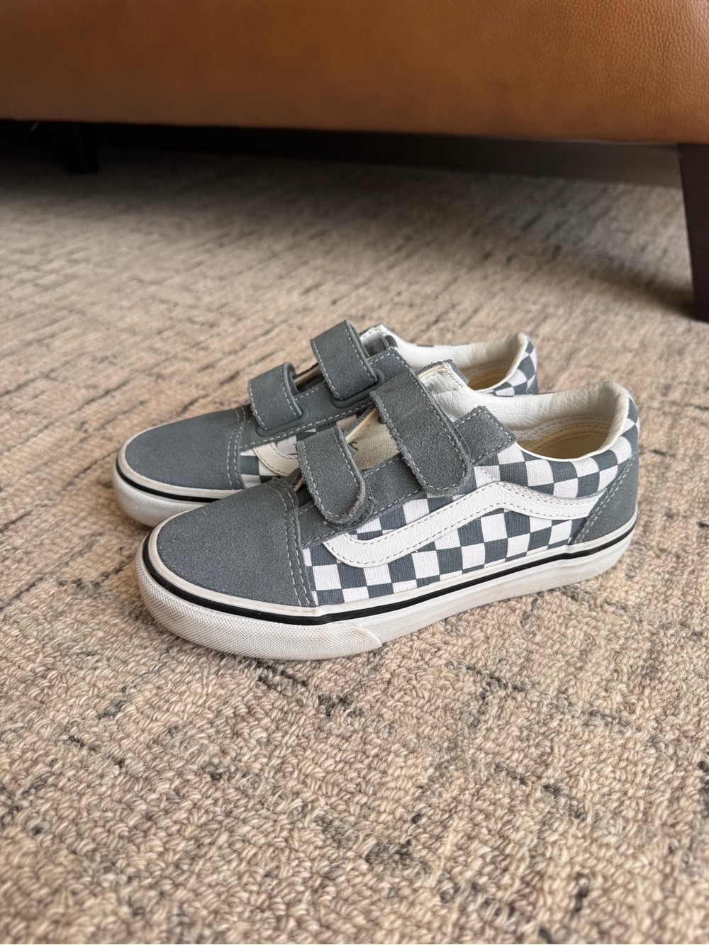 Vans Kids Gray and White Checkerboard Velcro Sneakers
